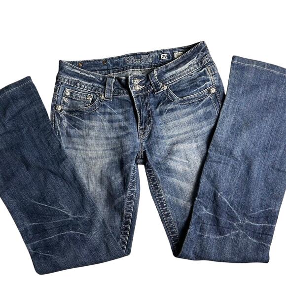 Miss Me Size 29x30 Navy Blue Bootcut Jeans with Rhinestone Fleur de Lis Pockets - Picture 4 of 7